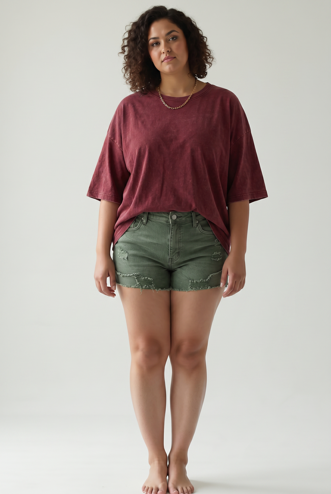 Salena Stretch Denim Shorts- DARK OLIVE