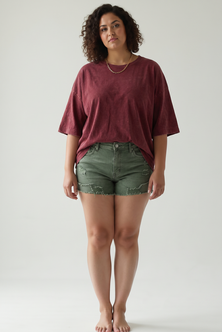 Salena Stretch Denim Shorts- DARK OLIVE