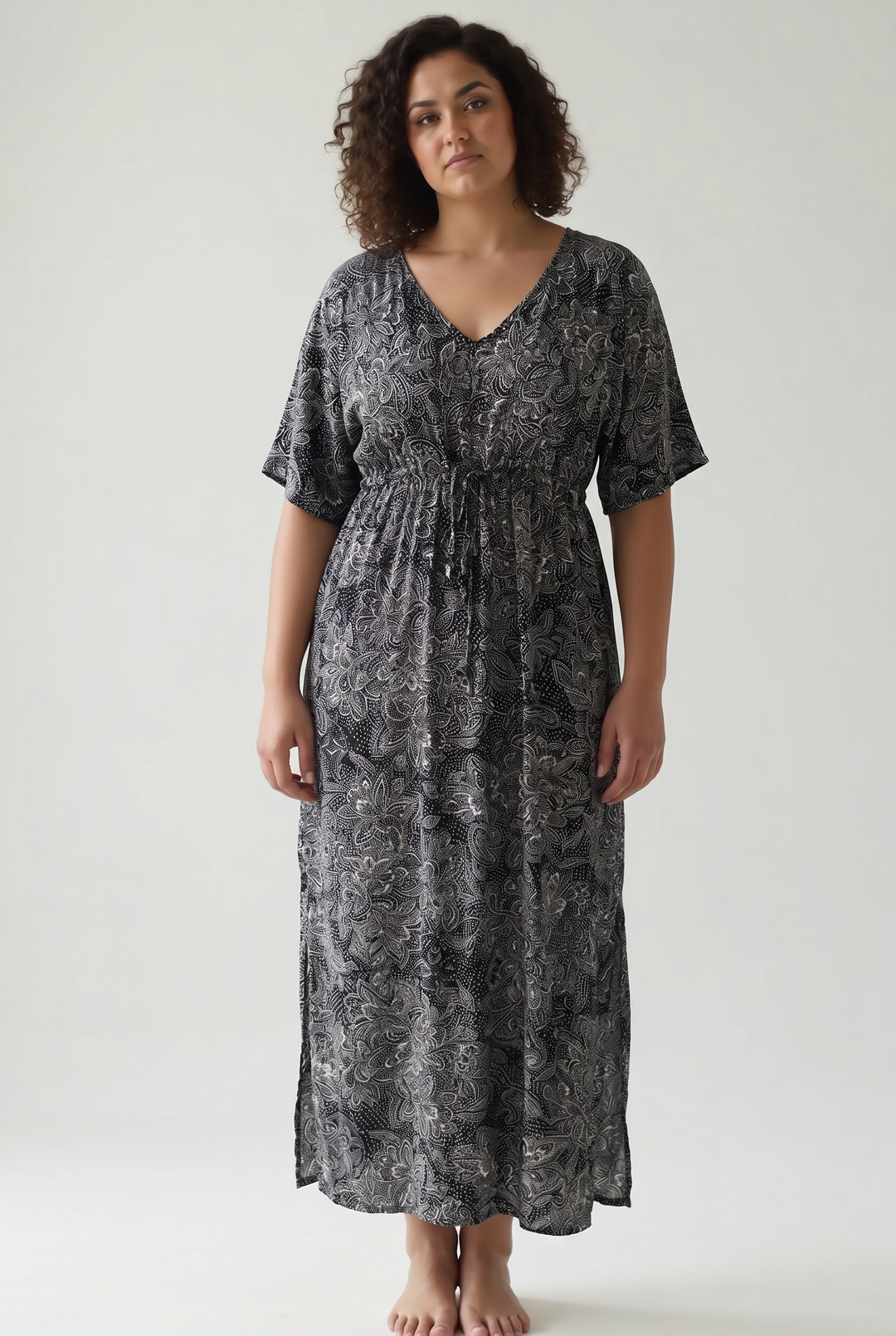 Dayze Floral Kimono Dress- BLACK/NATURAL