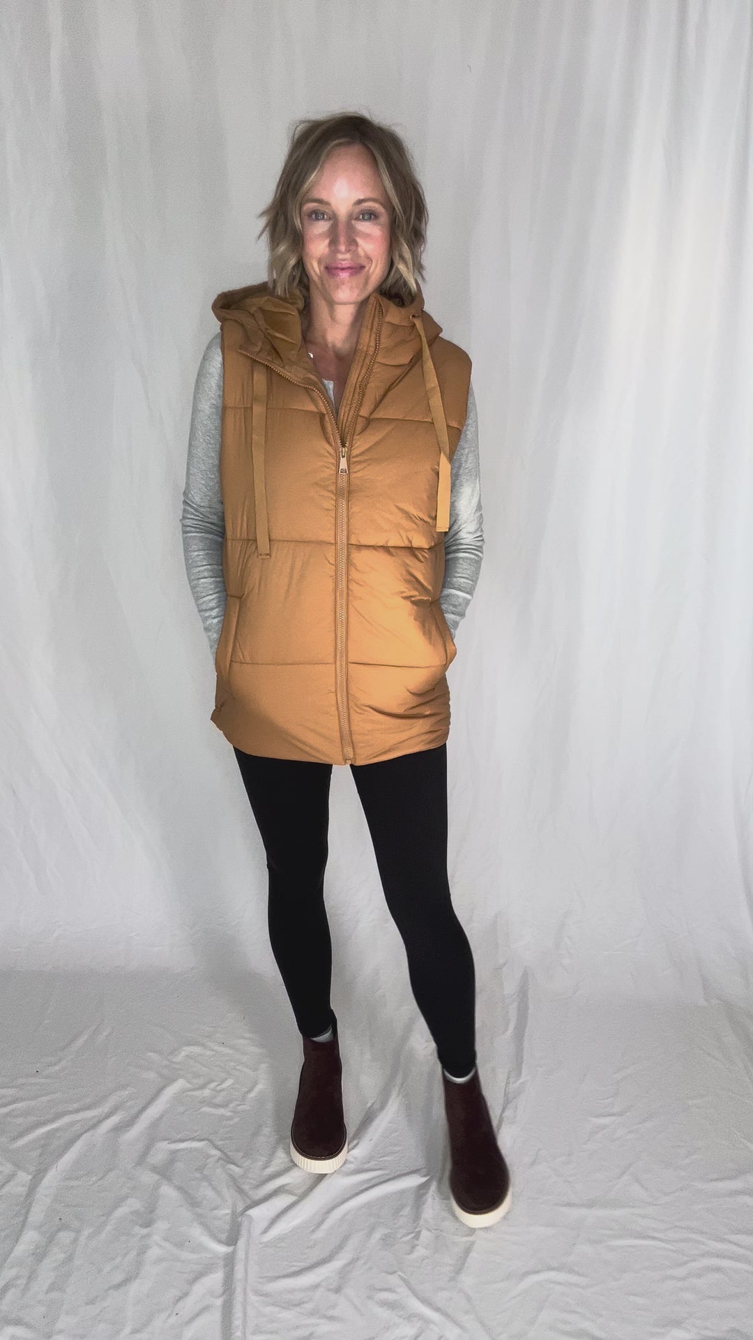 Mono B Kimberly Longline High Neck Padded Vest- CAMEL