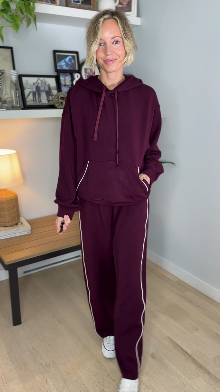 Miranda Modal Piping Hoodie- DARK CHERRY/MOCHA CREAM