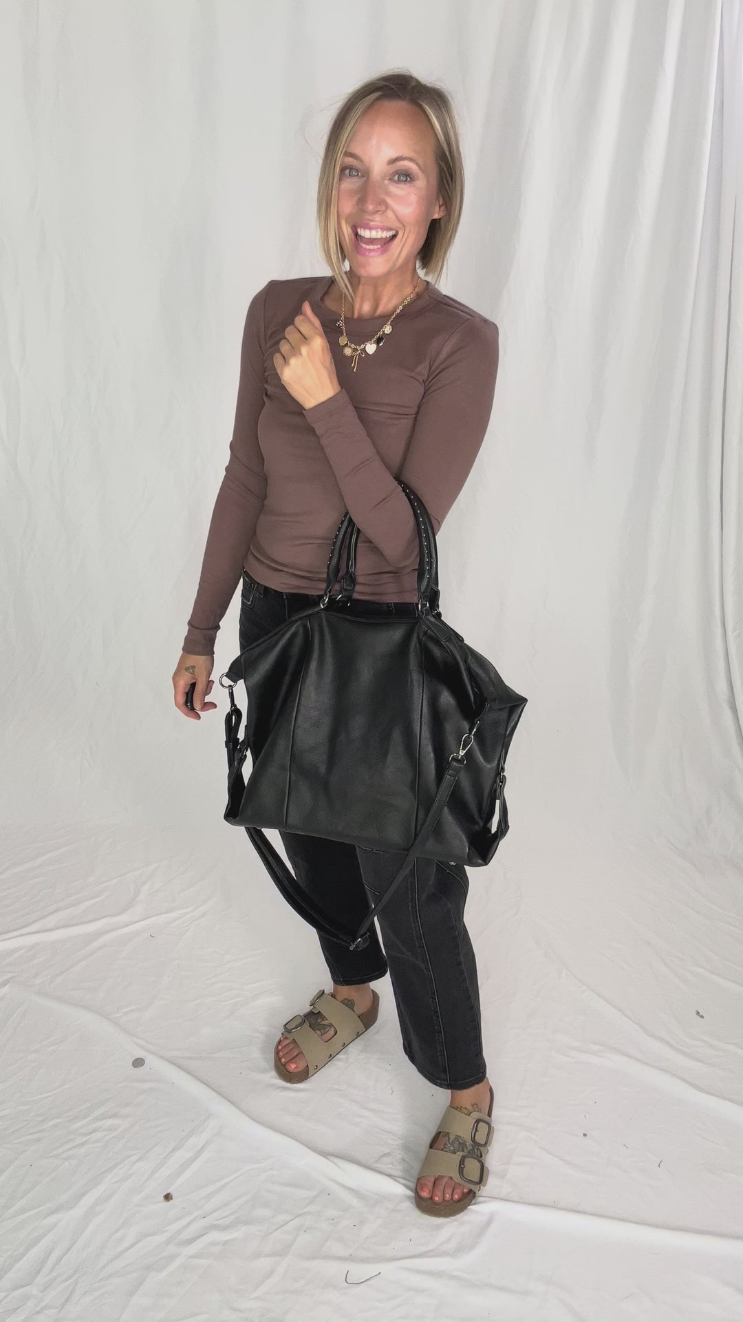 Indy Tote Bag Rustic Handle and Strap- BLACK