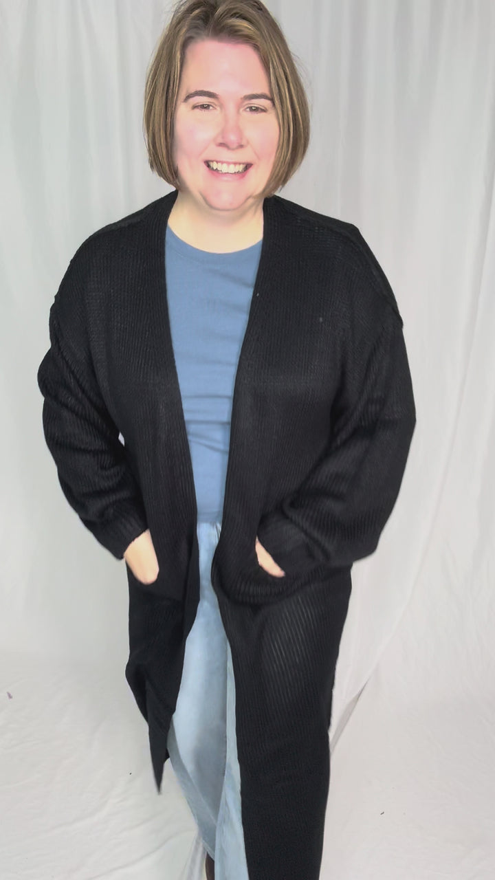 Sanderson Long Knit Duster Cardigan- BLACK