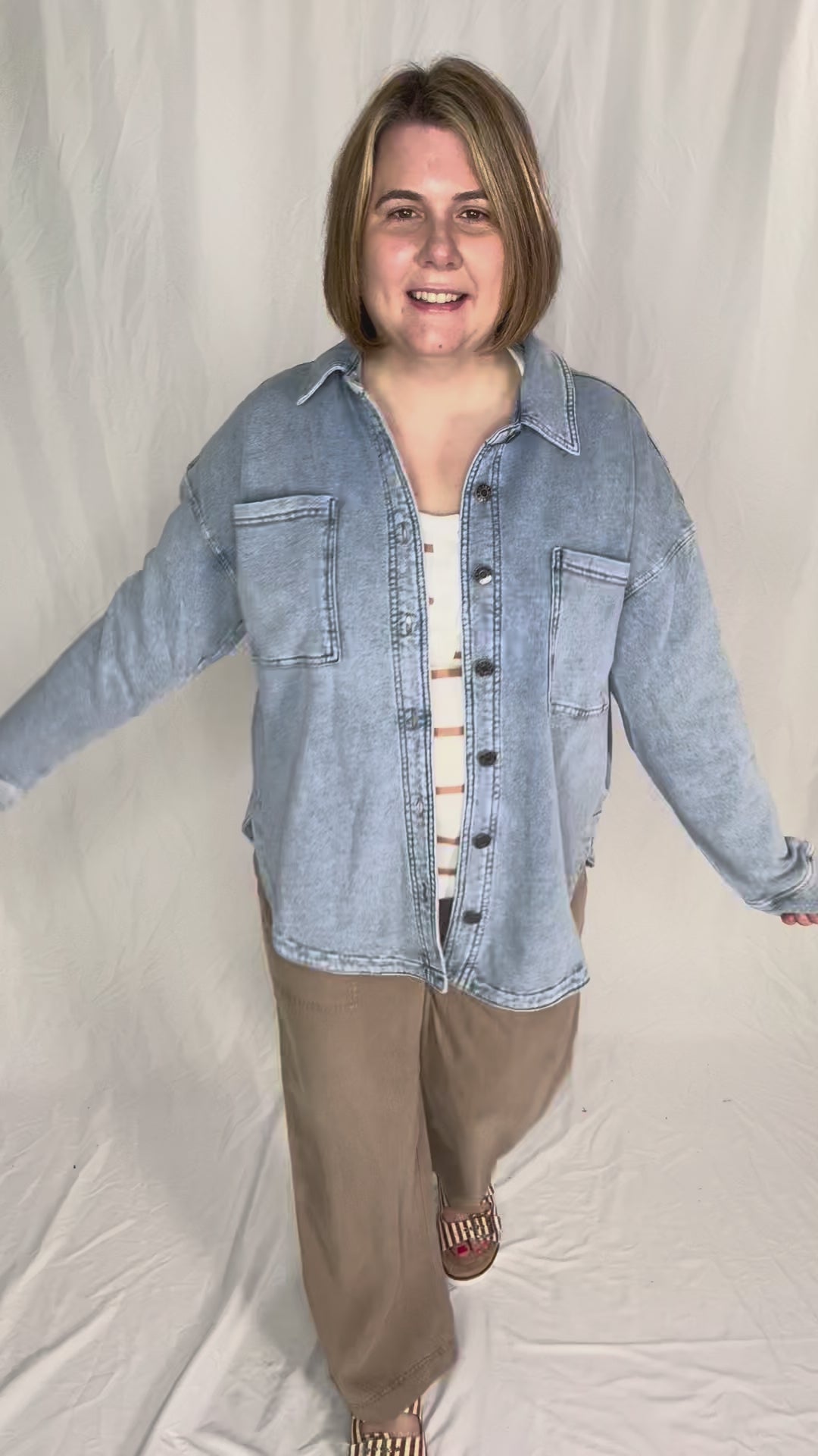 Bethany Washed French Terry Shacket- LIGHT DENIM