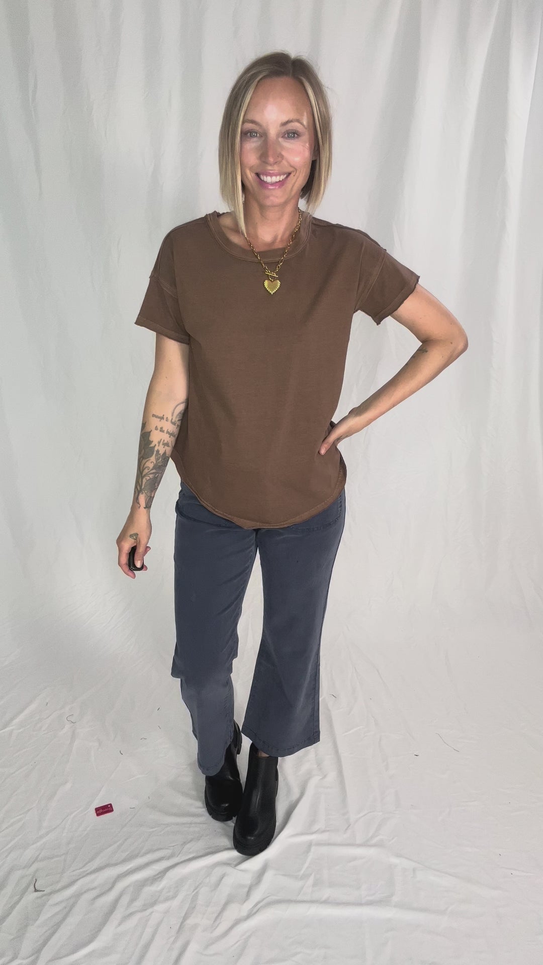 Soleen Exposed Seam Cotton Top- BROWN