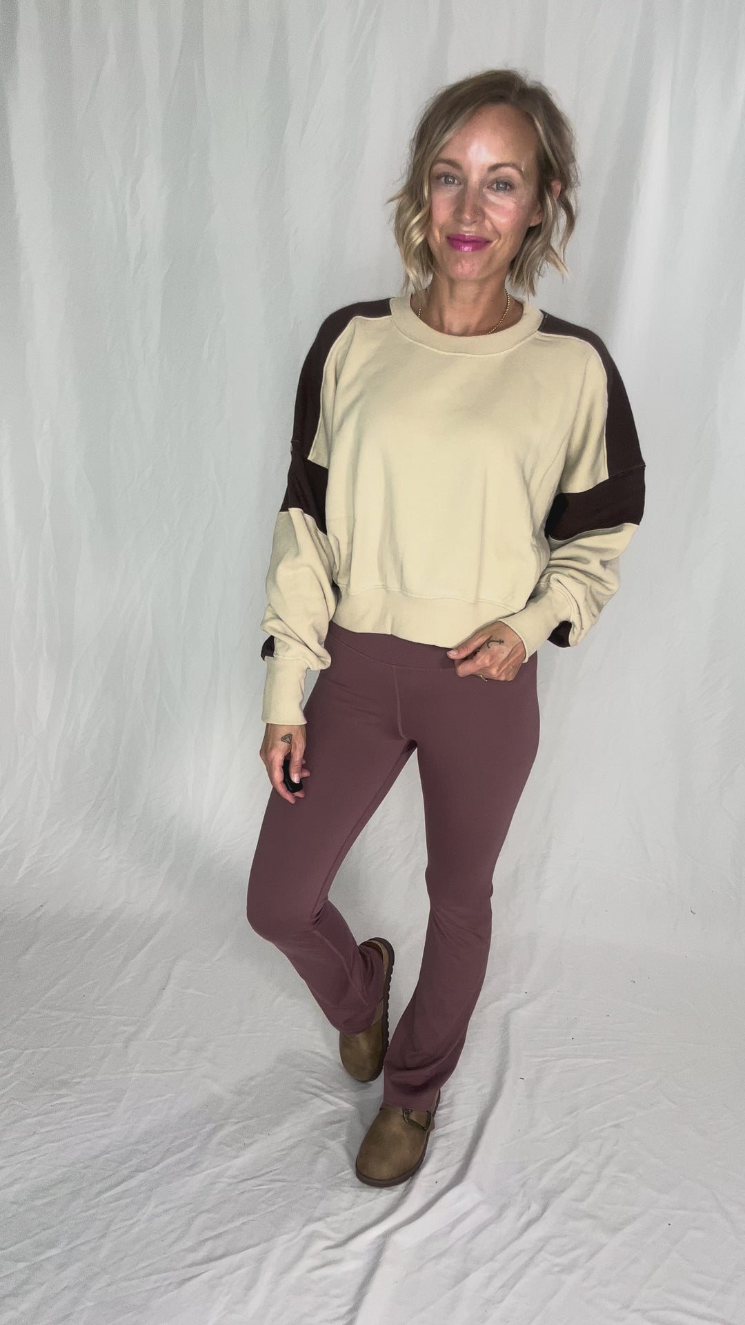 MONO B Bono Waist Length Pullover- BONE/ESPRESSO