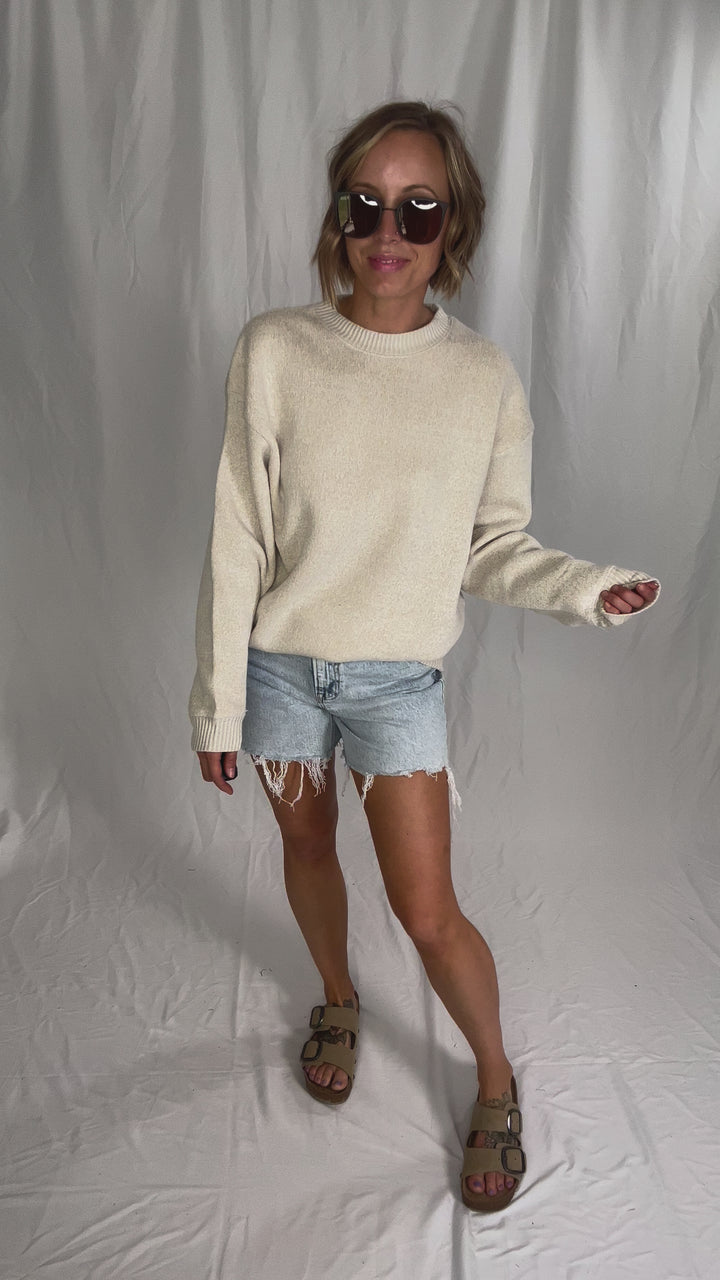 Whitley Cozy Crew Knit Sweatshirt- NATURAL OATMEAL-FINAL SALE