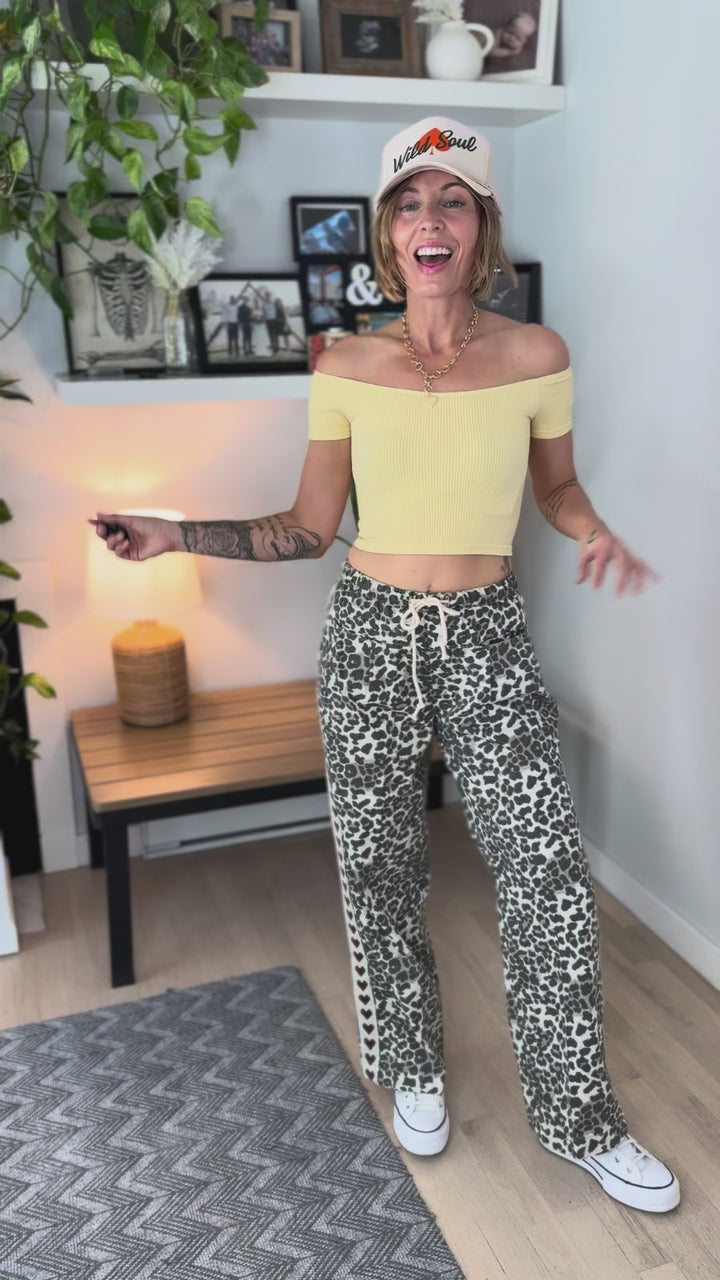 Coraline Heavy Cotton Drawstring Pant- LEOPARD/BROWN HEART