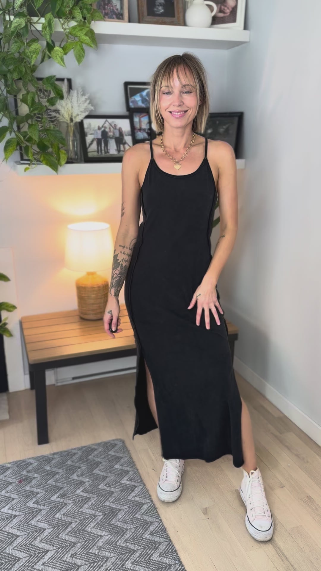 Catalina Mineral Washed Contrast Side Panel Maxi Dress- ASH BLACK