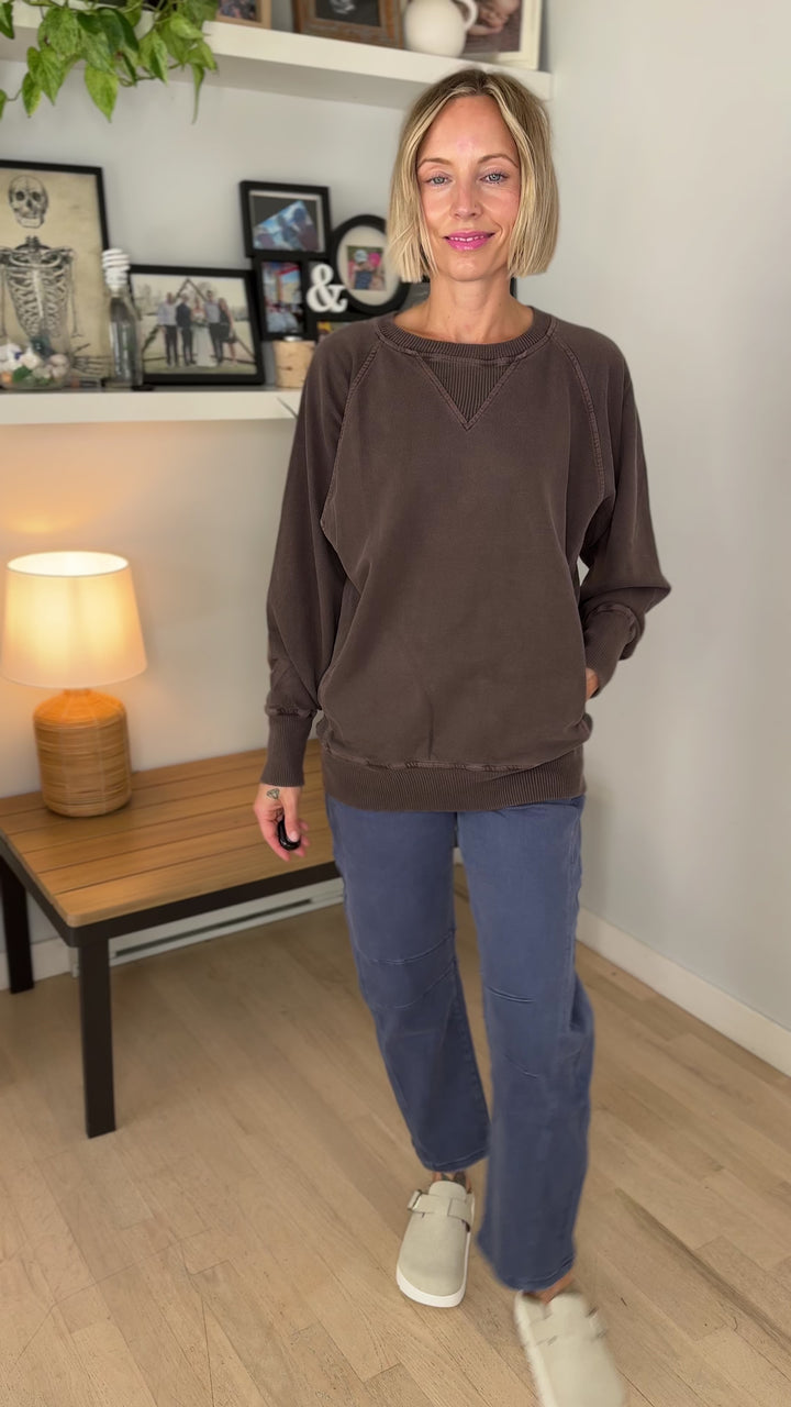 Juliet Washed Tunic Sweatshirt- CHOCOLATE