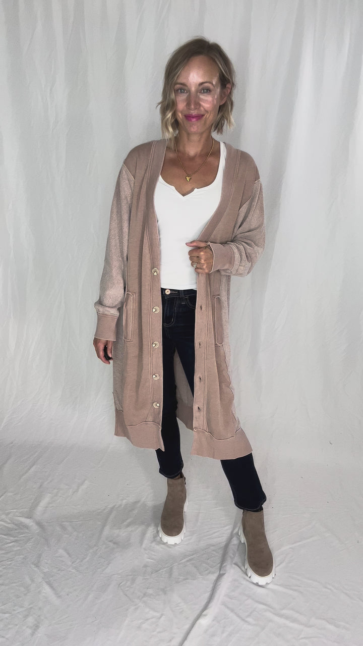 Desi Sweatshirt Cardigan- TAUPE