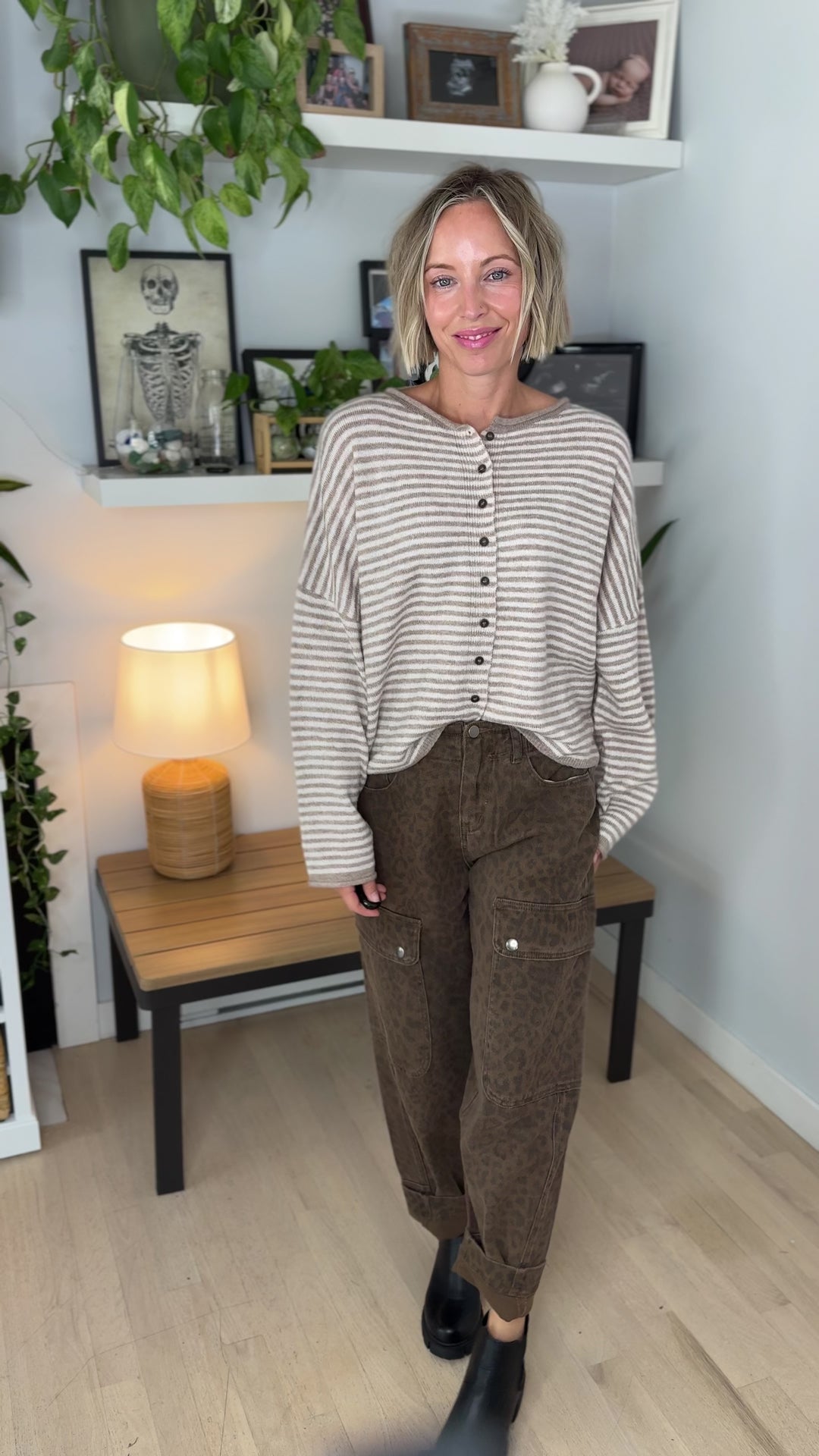 Acorn Raw Edge Button Down Cardigan- LIGHT MOCHA