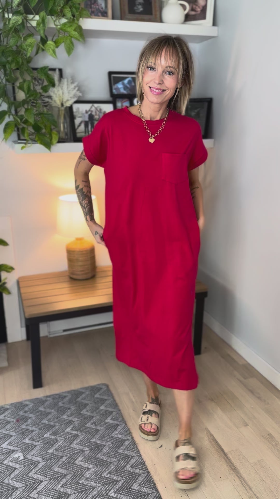 Yara Stretch Cotton Midi Dress- RUBY