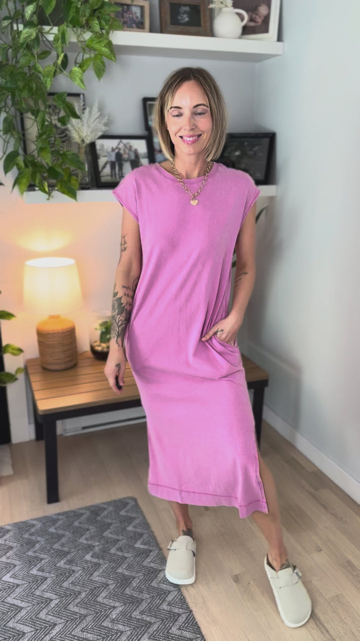 Coasta Washed Cotton Midi Dress- FUCHSIA