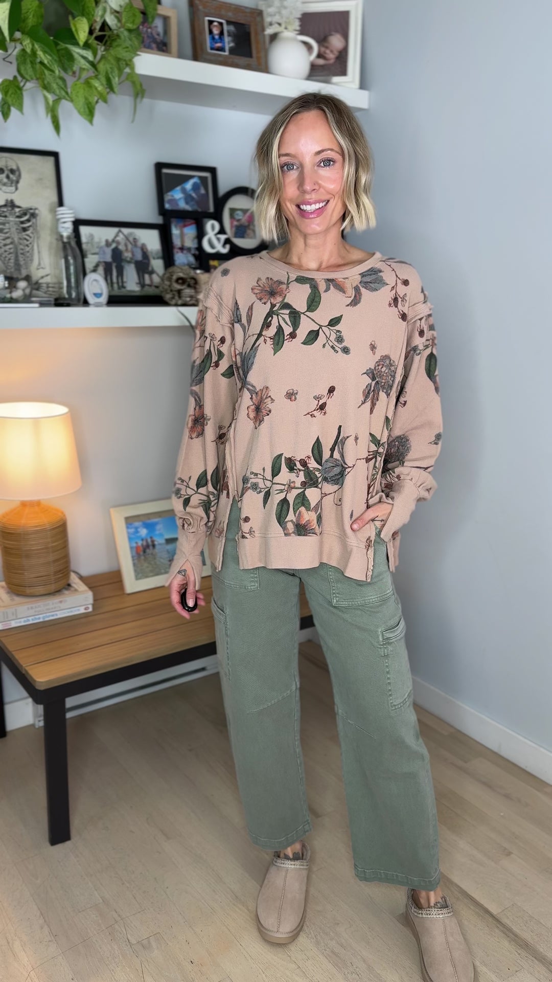 Megs Floral Pullover- ALMOND