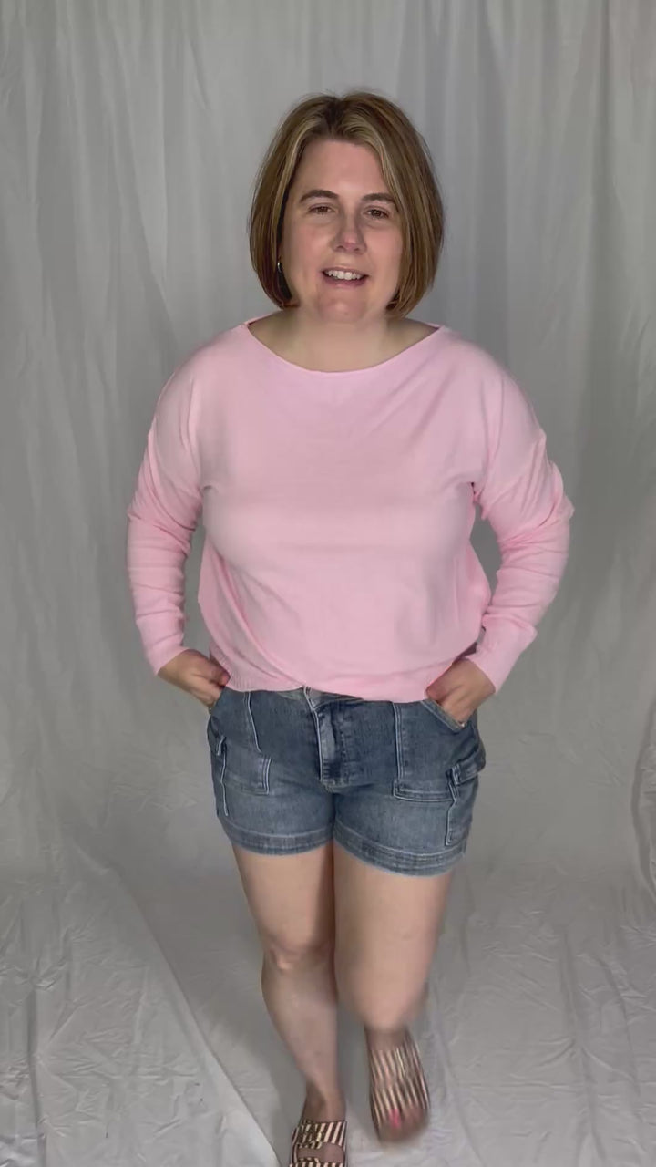 Lacey Knit Sweater- HEATHER PINK LEMON