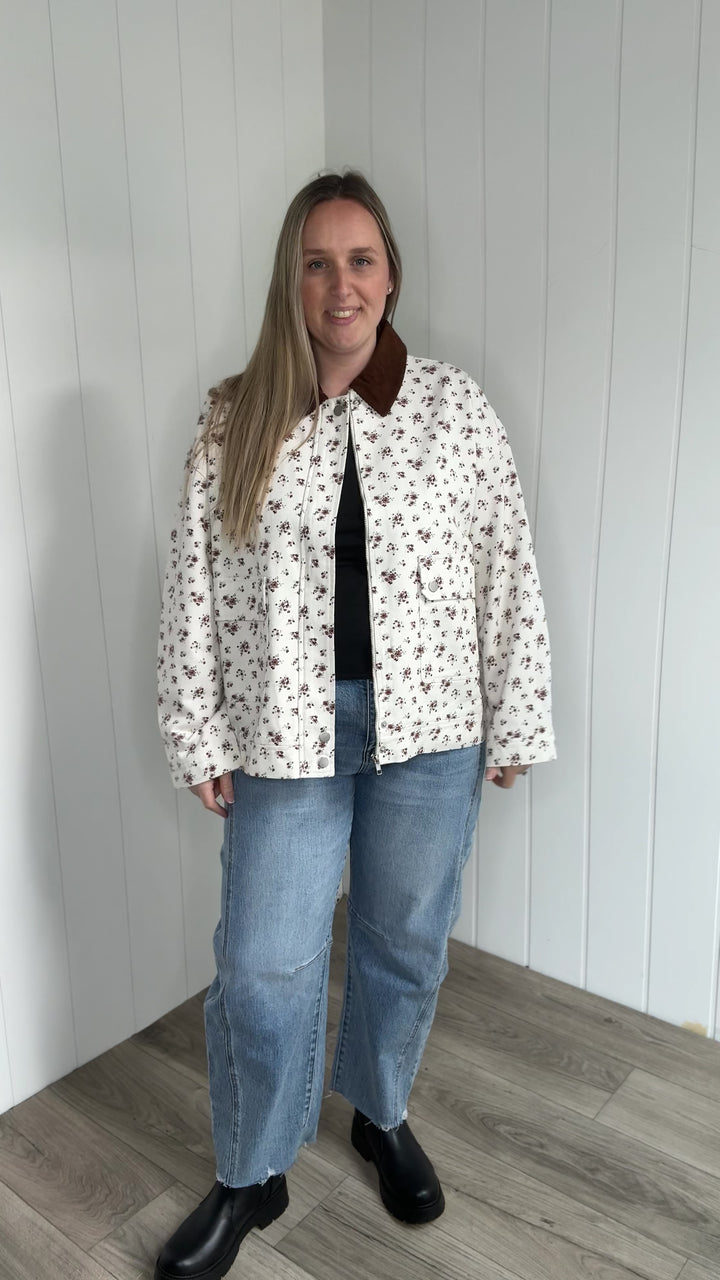 Alex Floral Corduroy Denim Jacket- IVORY/MULTI