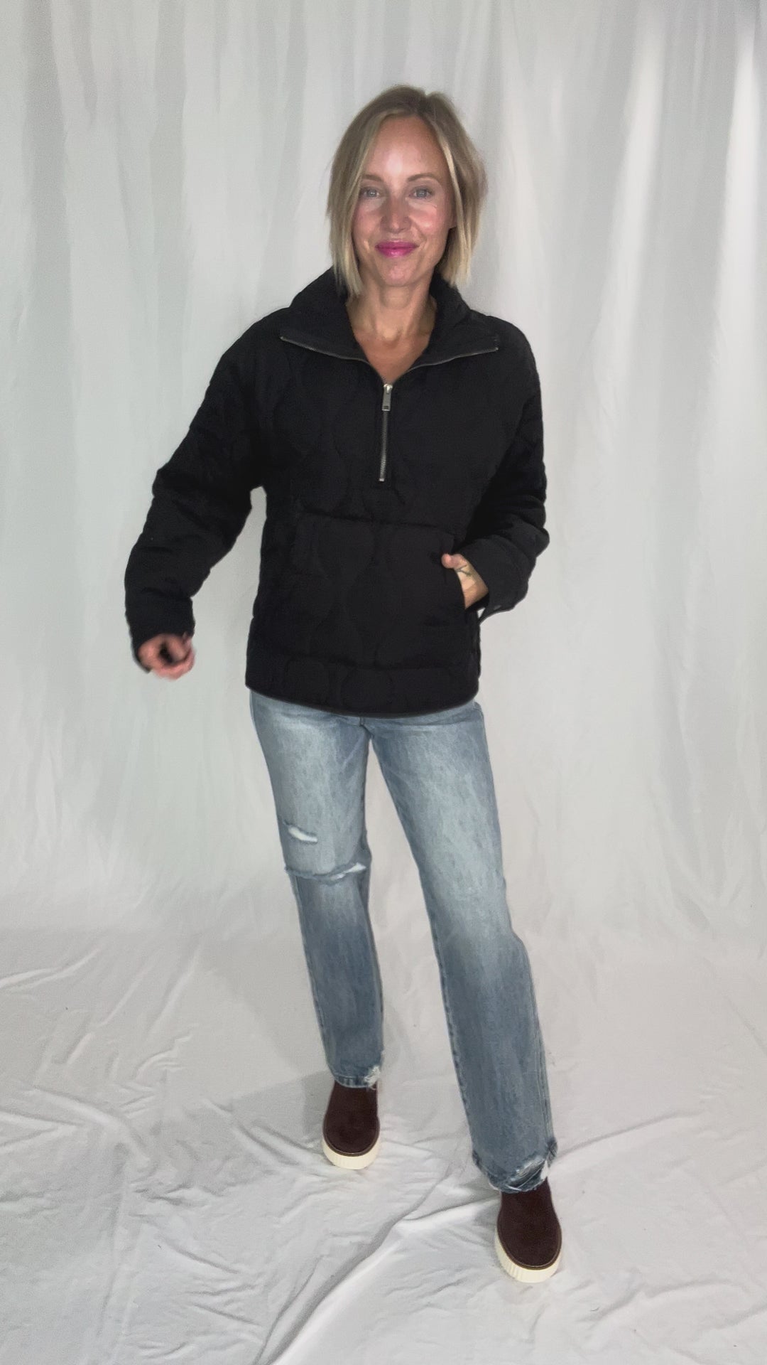 Elmwood Quilted 1/4 Zip Jacket- BLACK