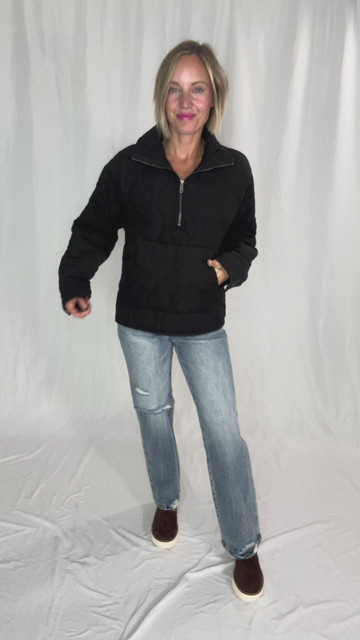 Elmwood Quilted 1/4 Zip Jacket- BLACK