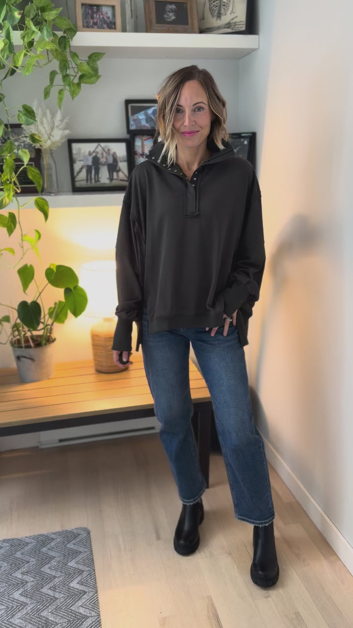 Nolan Snap Henley Pullover- CHARCOAL