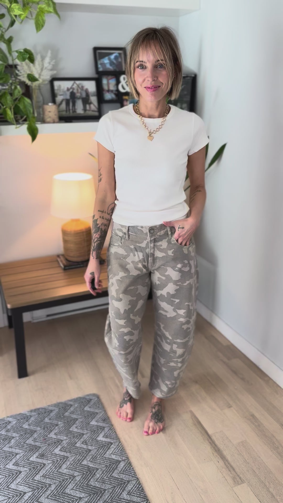 Hidden Mistwood  Barrel Jeans- TAN CAMO