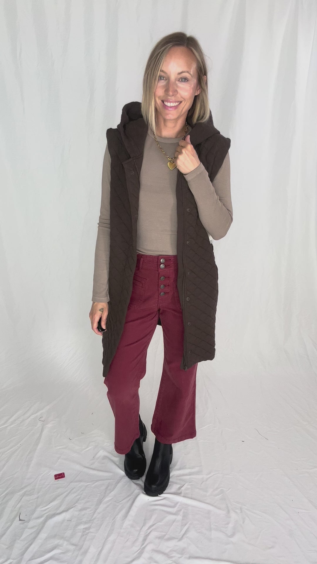 MONO B Solana Longline Quilted Vest- ESPRESSO