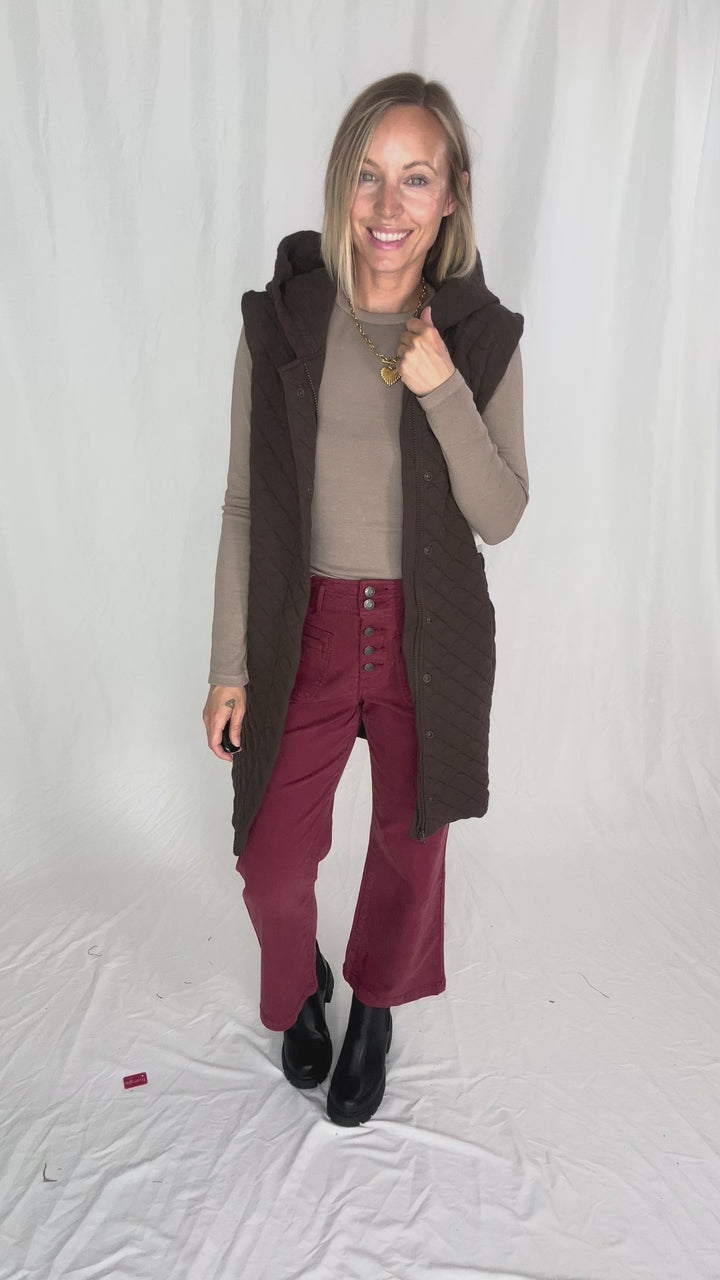 MONO B Solana Longline Quilted Vest- ESPRESSO