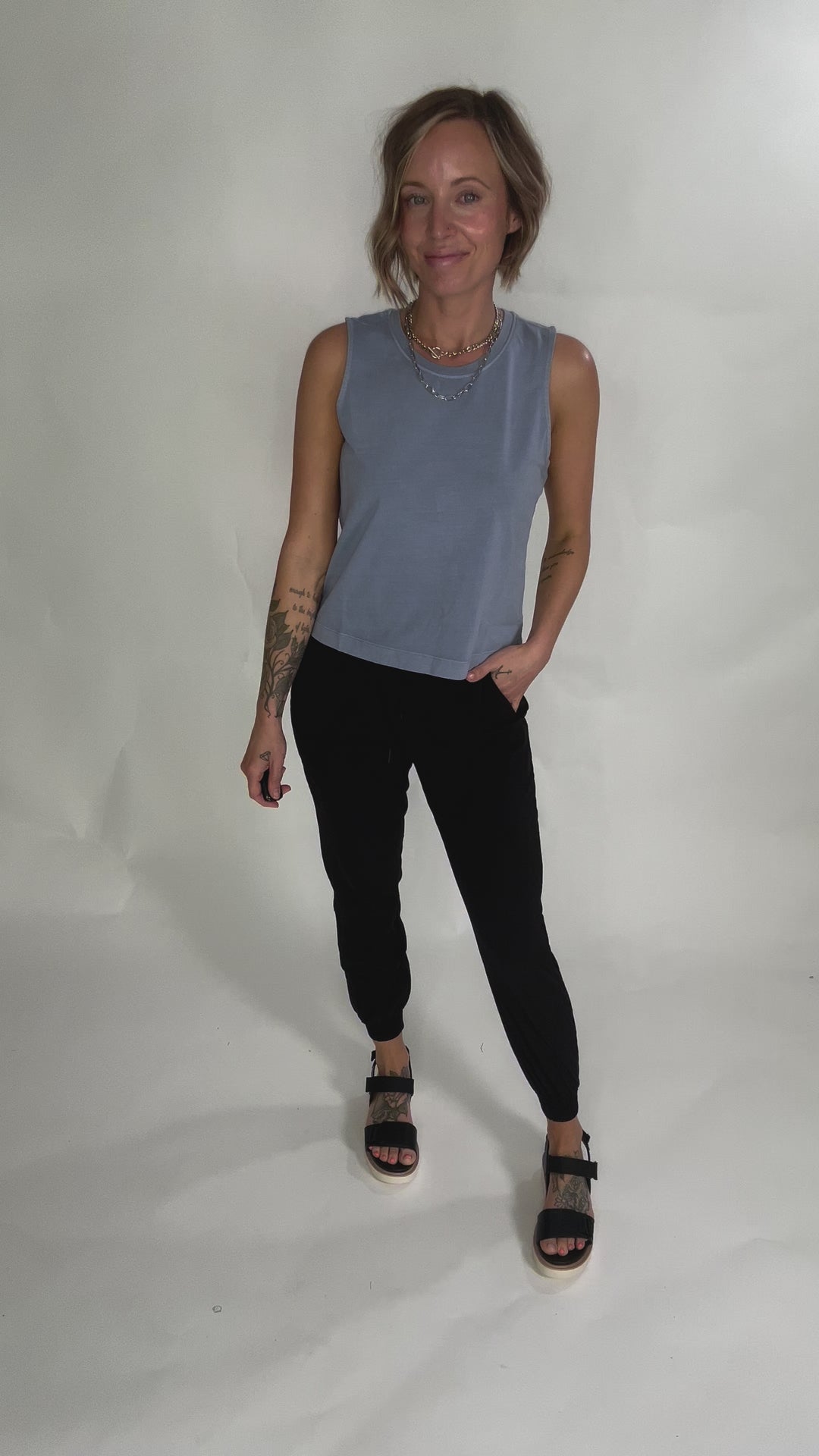 Allegra Acid Wash Boxy Tank- DENIM-FINAL SALE