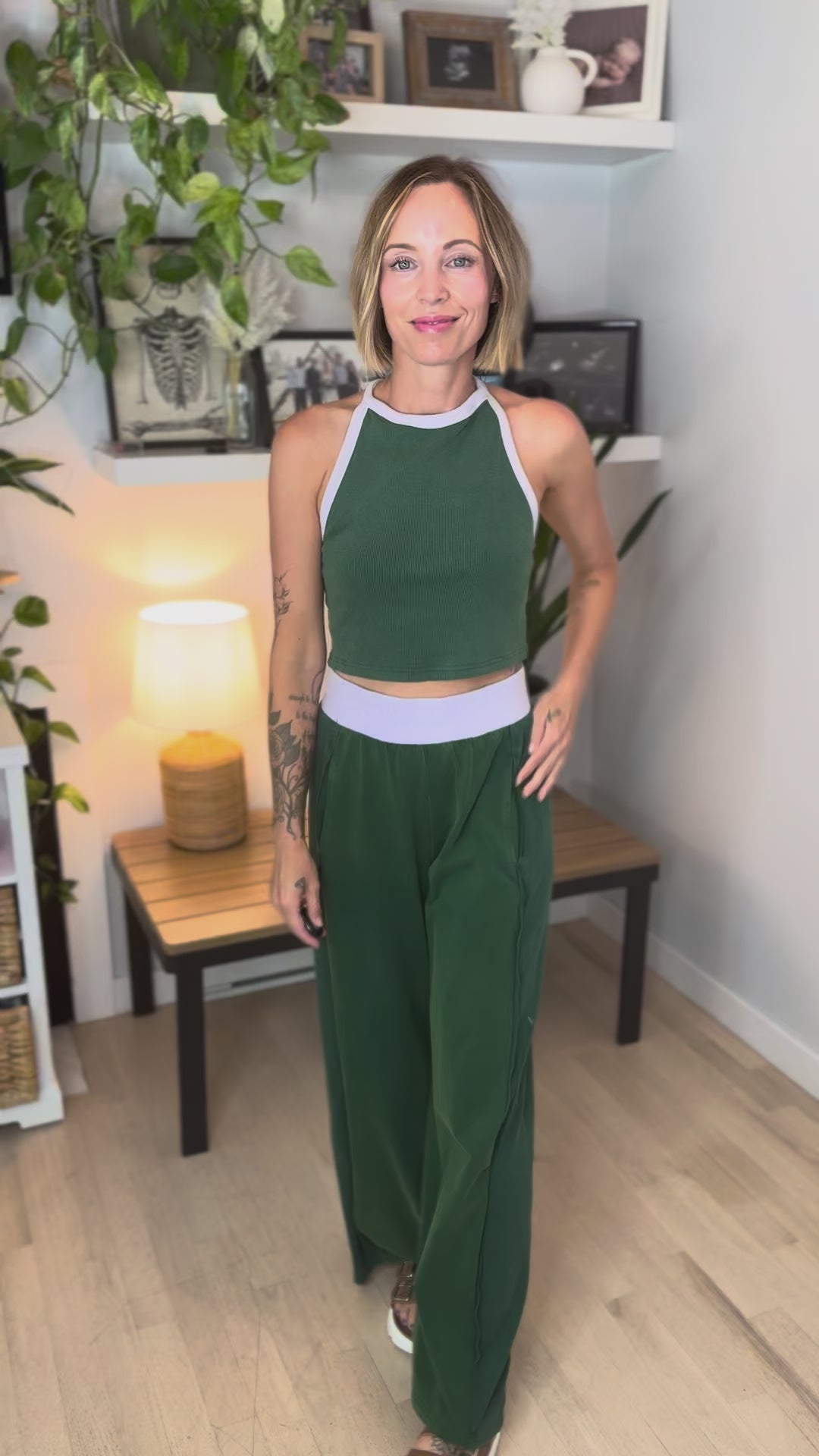 Clementine Ribbed Racerback Tank & Pant Set- FOREST