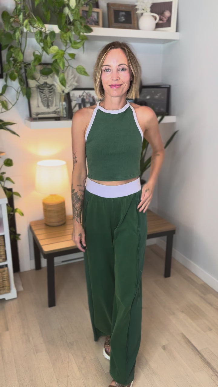 Clementine Ribbed Racerback Tank & Pant Set- FOREST