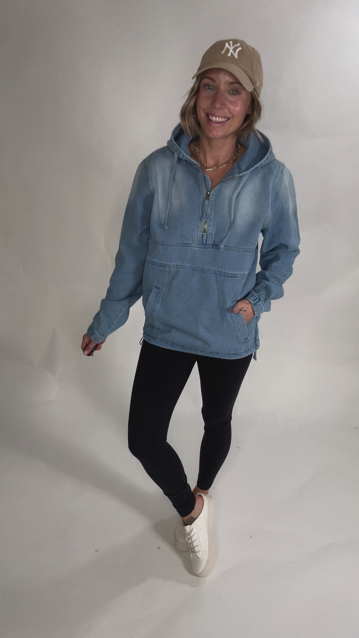 Bex Denim Hoodie Jacket- MED/LIGHT WASH