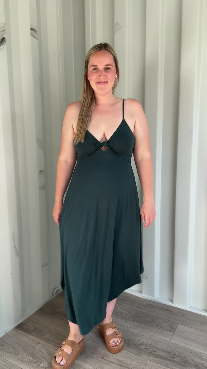 Charlize Modal V-neck Cami Dress- HUNTER GREEN
