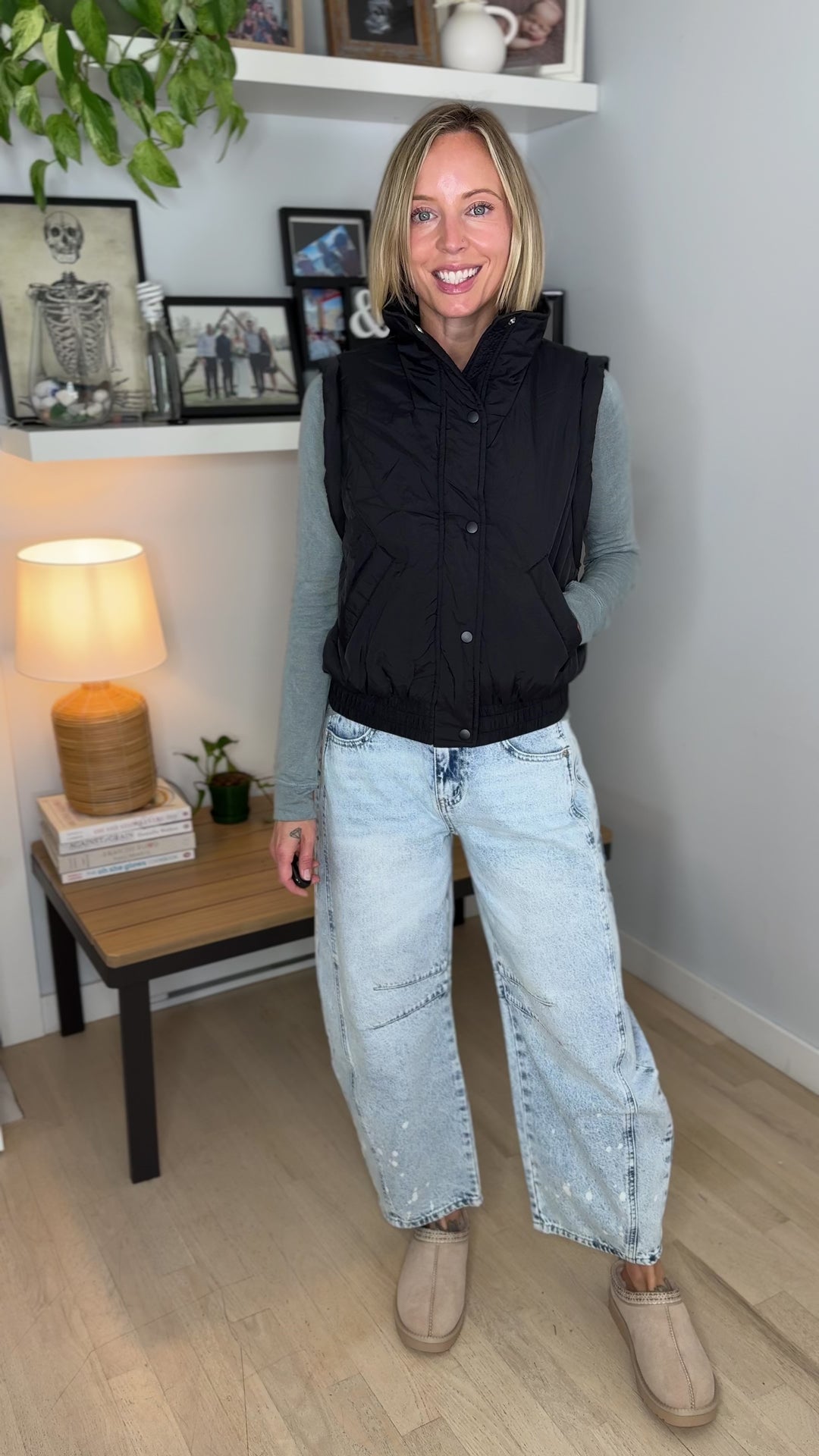 Eclipse Mock Neck Puffer Vest- BLACK