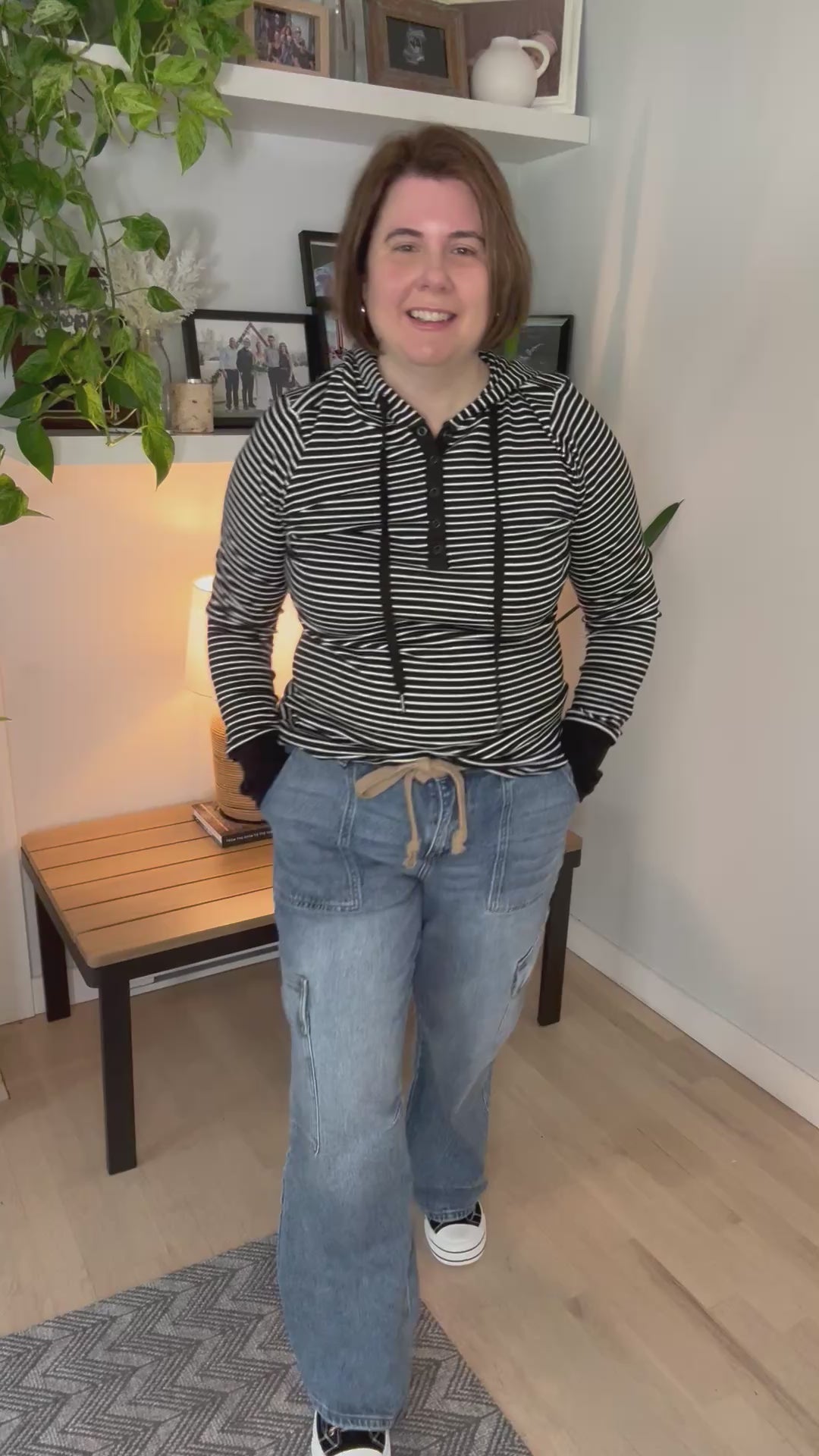 Juniper Henley Ribbed Hooded Top- BLACK