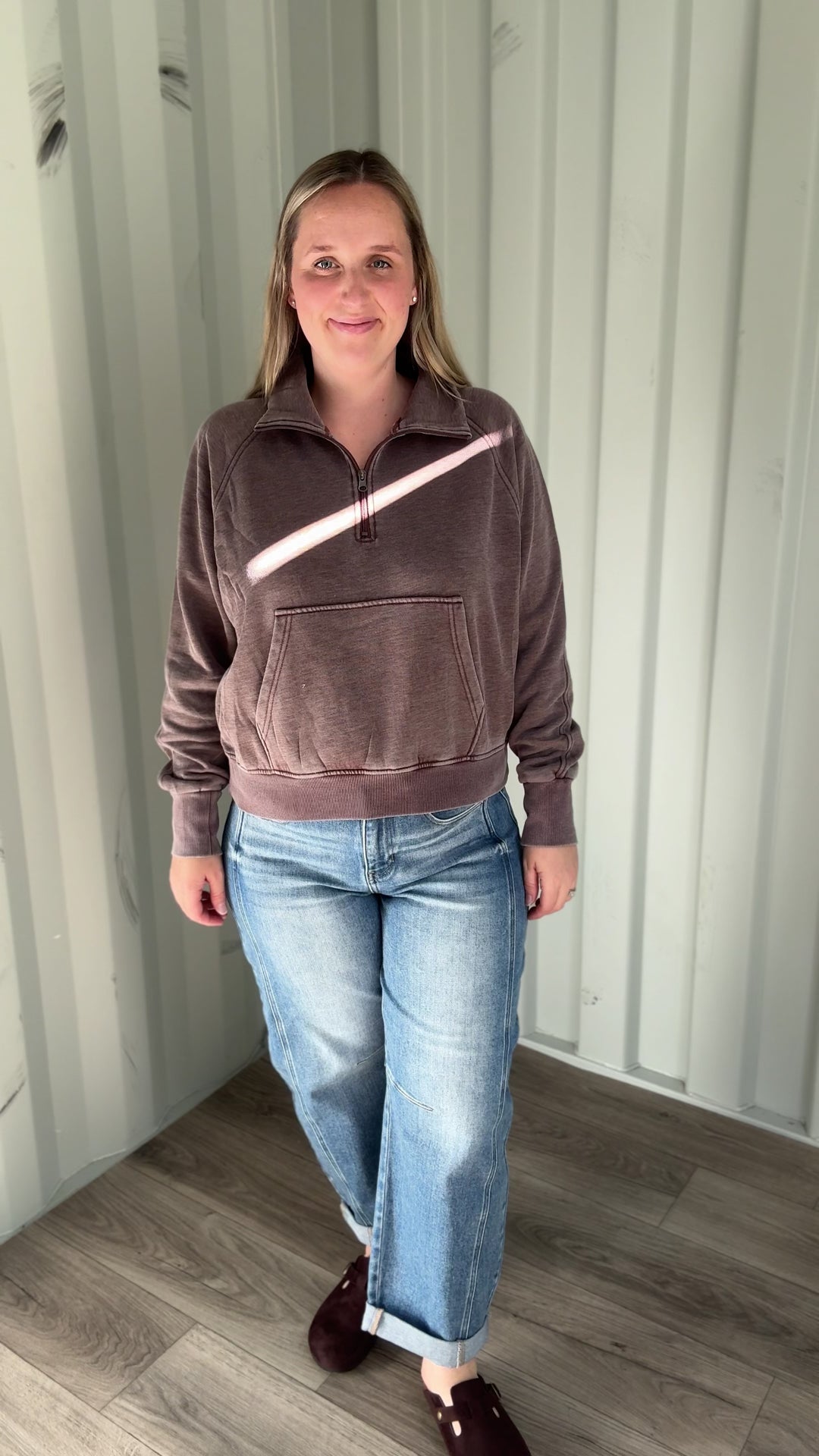 Drew Washed 1/4 Zip Sweatshirt- BROWN