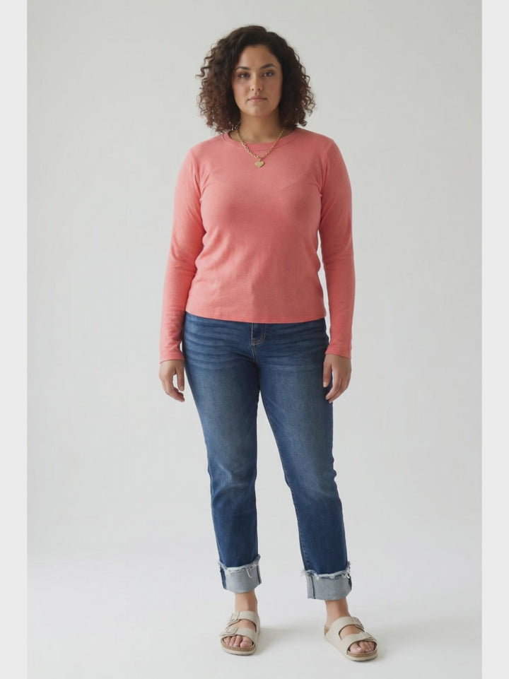 Zariah Soft Ribbed Long Sleeve- CORAL