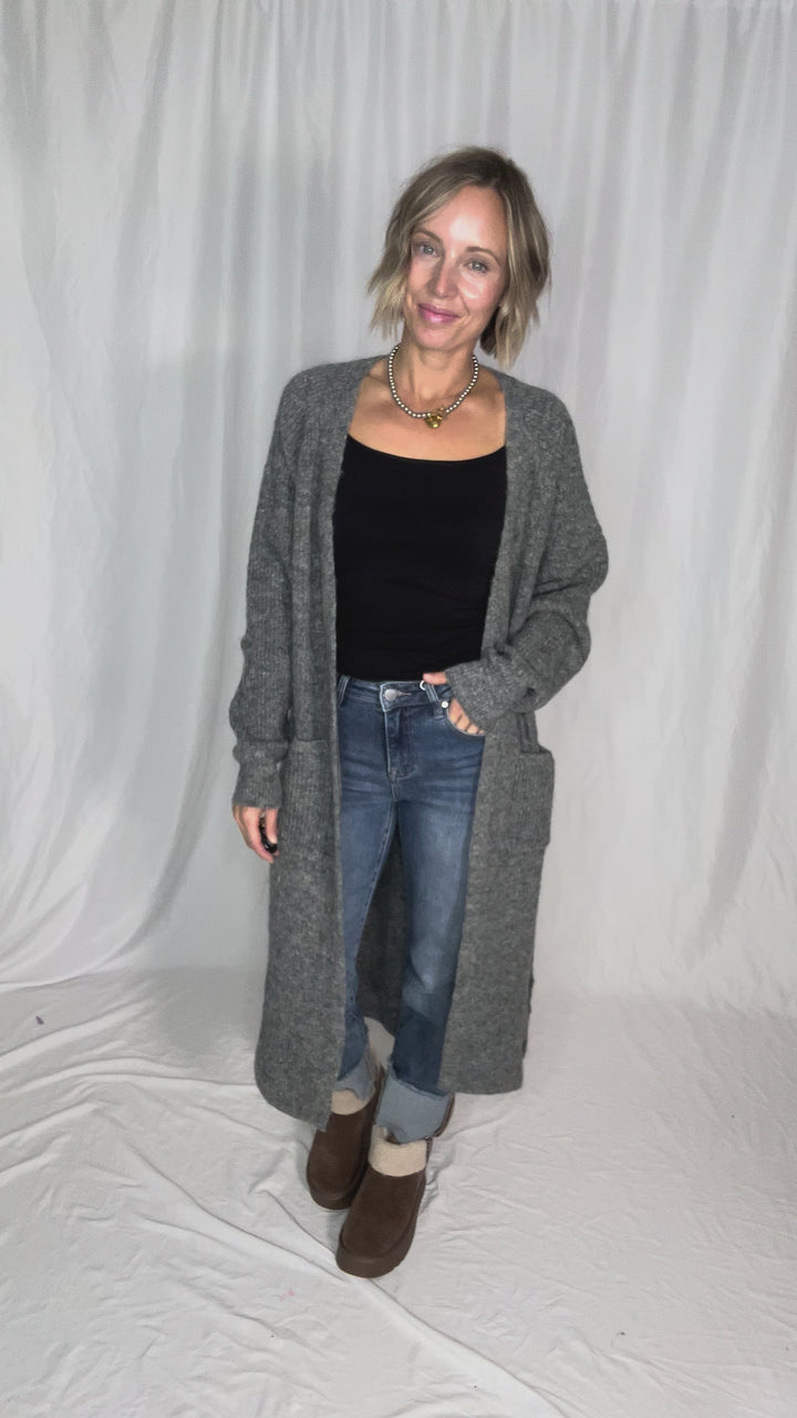 Alisa Longline Open Front Cardigan- CHARCOAL
