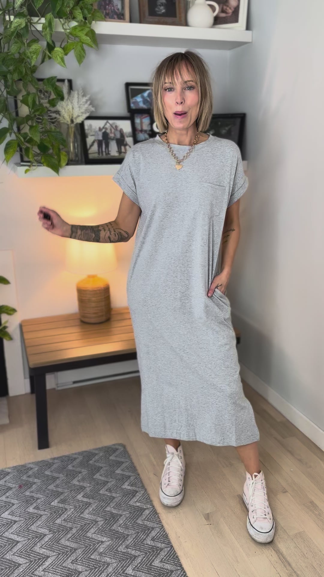 Yara Stretch Cotton Midi Dress- HEATHER GREY