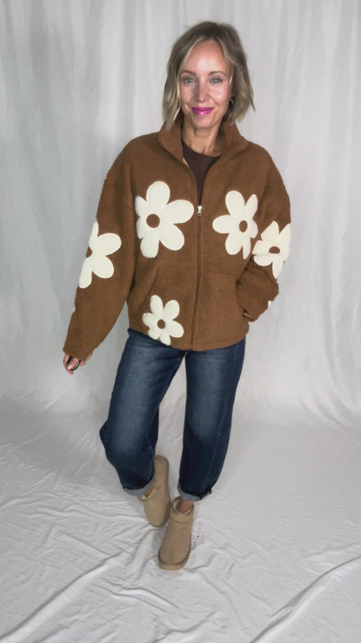 RD STYLE Morisa Mock Neck Zip Up Sherpa Jacket- TOFFEE