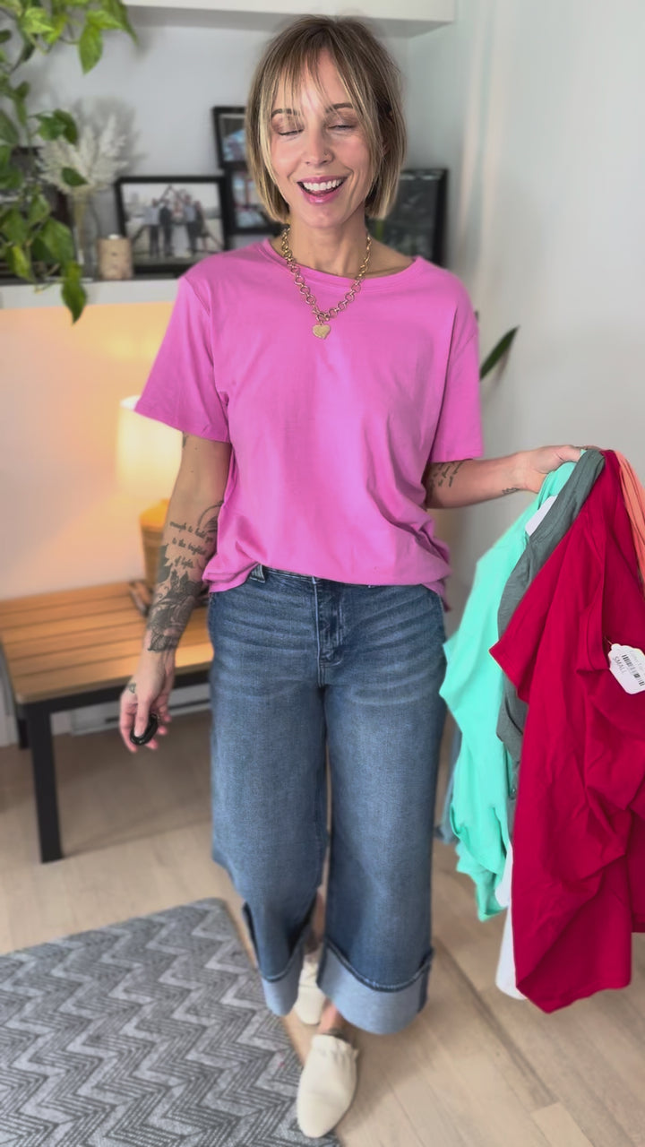 Colter Cotton Boyfriend Tee- CORAL