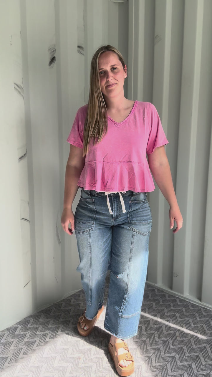 Frankie Cotton Peplum Top- PINK