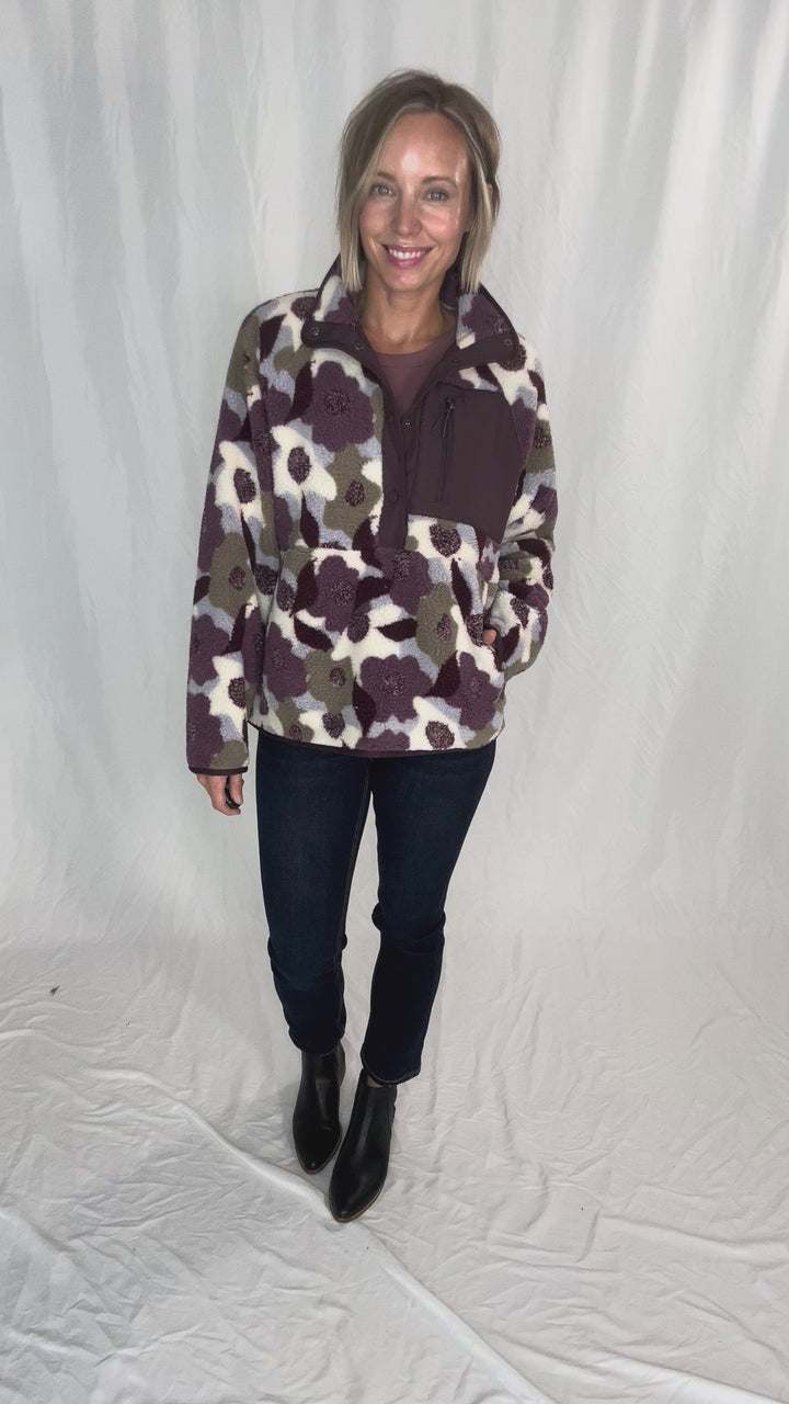 Tara Quarter Snap Sherpa Pullover- SASSAFRAS RETRO FLORAL