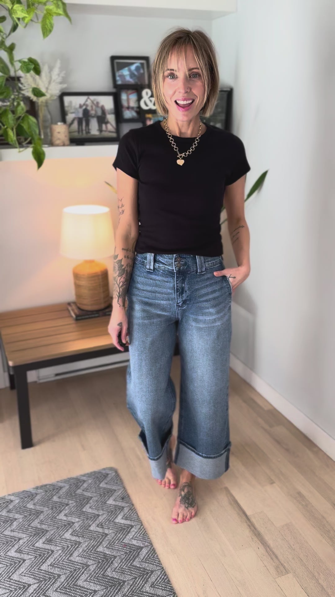 Kancan Premium Amber Crop Wide Leg Jean- DARK WASH