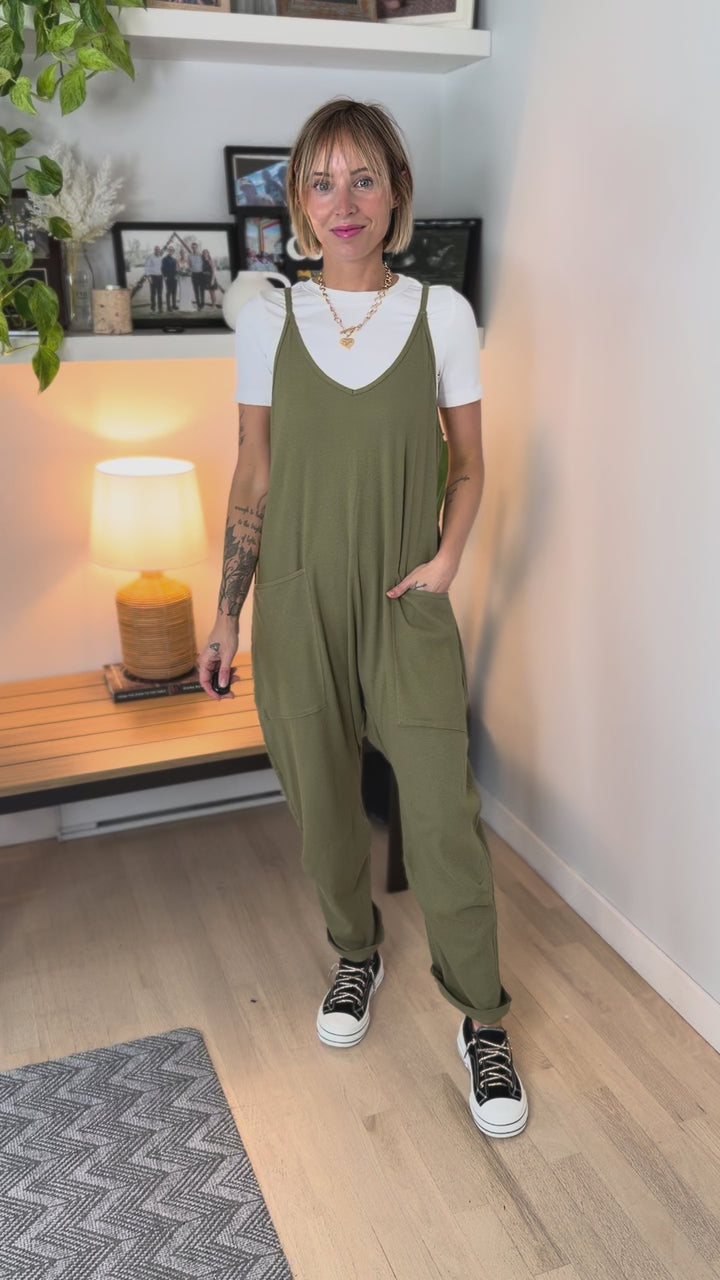 Reece Rib Knit Jumpsuit- OLIVE