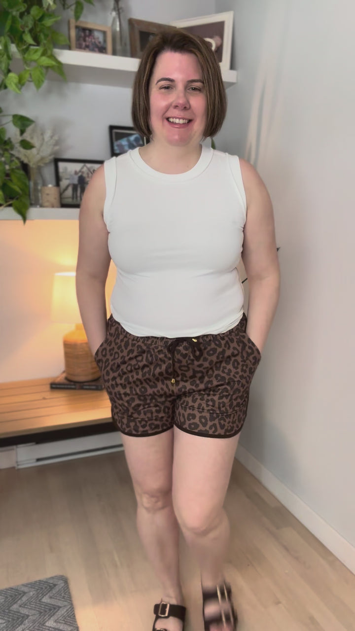 Everyday Drawstring Shorts- LEOPARD