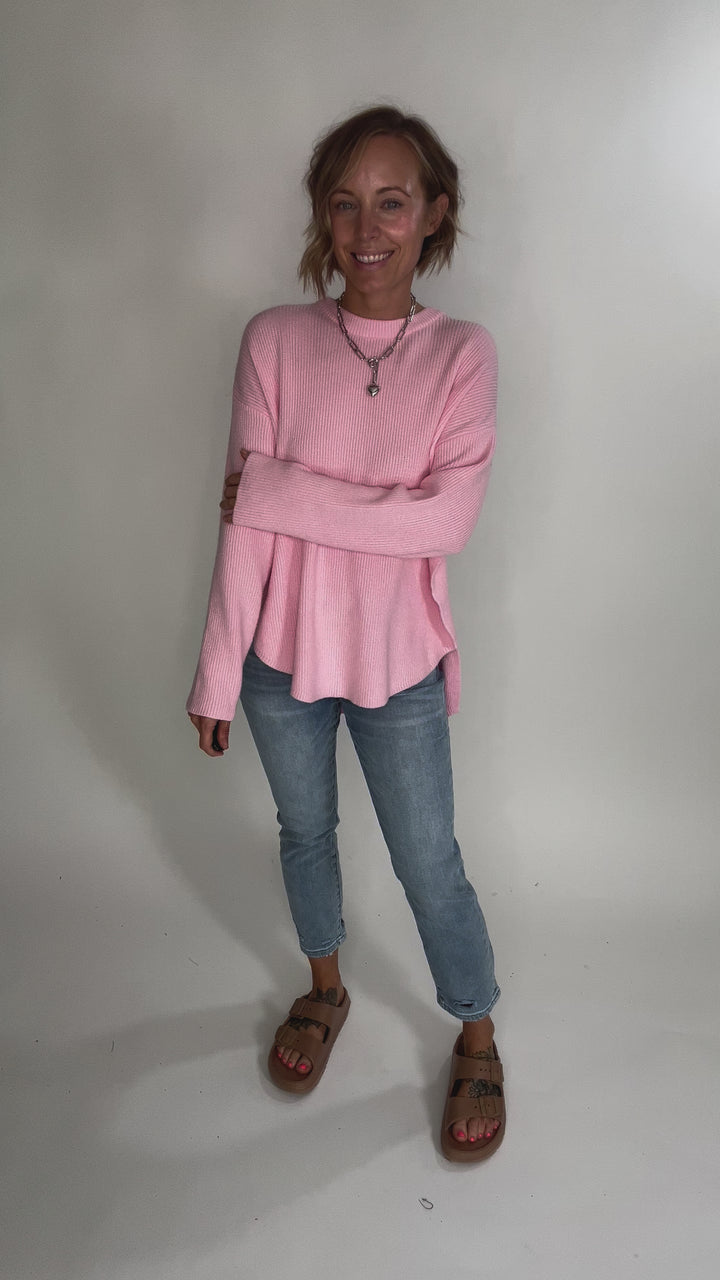 Letha Soft Knit Slide Slit Sweater- BABY PINK-FINAL SALE