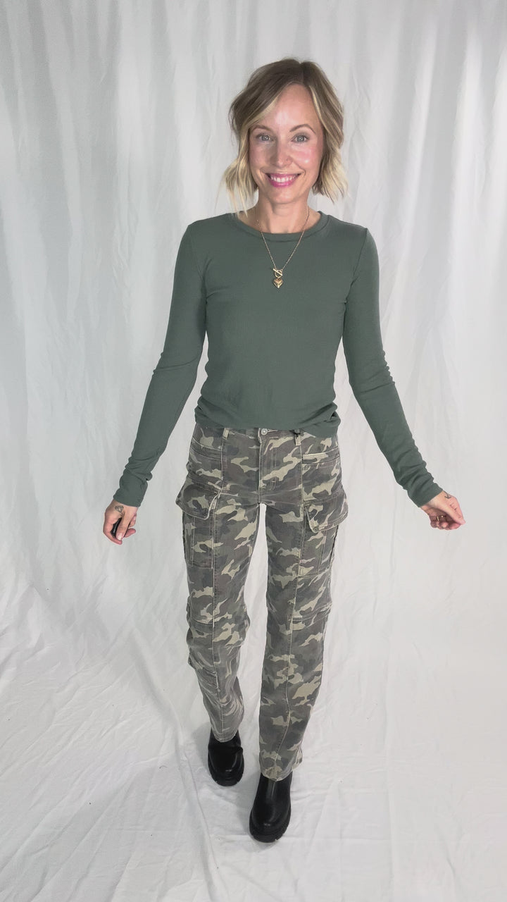 Beth Ribbed  Long Sleeve- GREEN