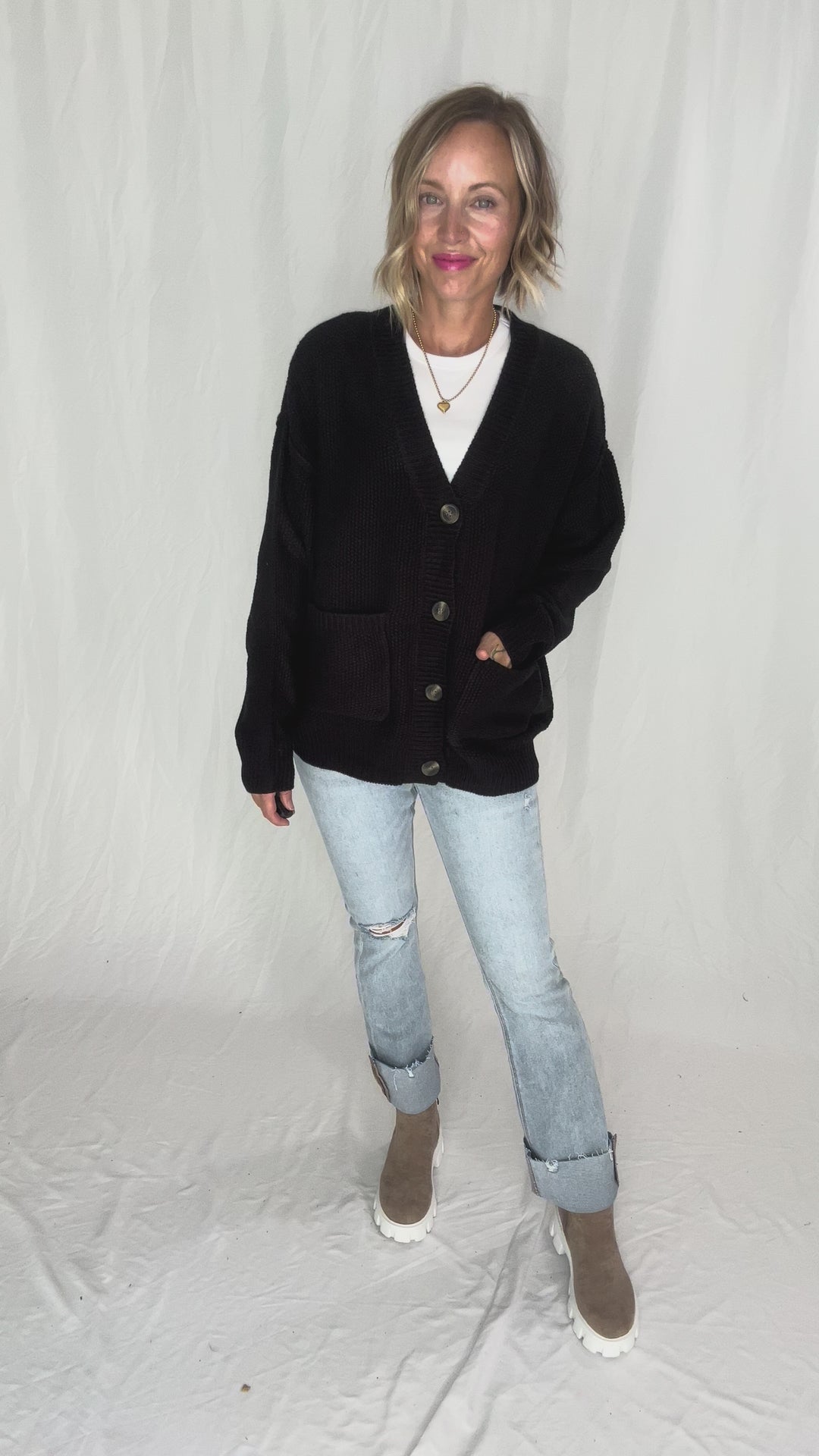 Annabeth Button Down Cardigan- BLACK