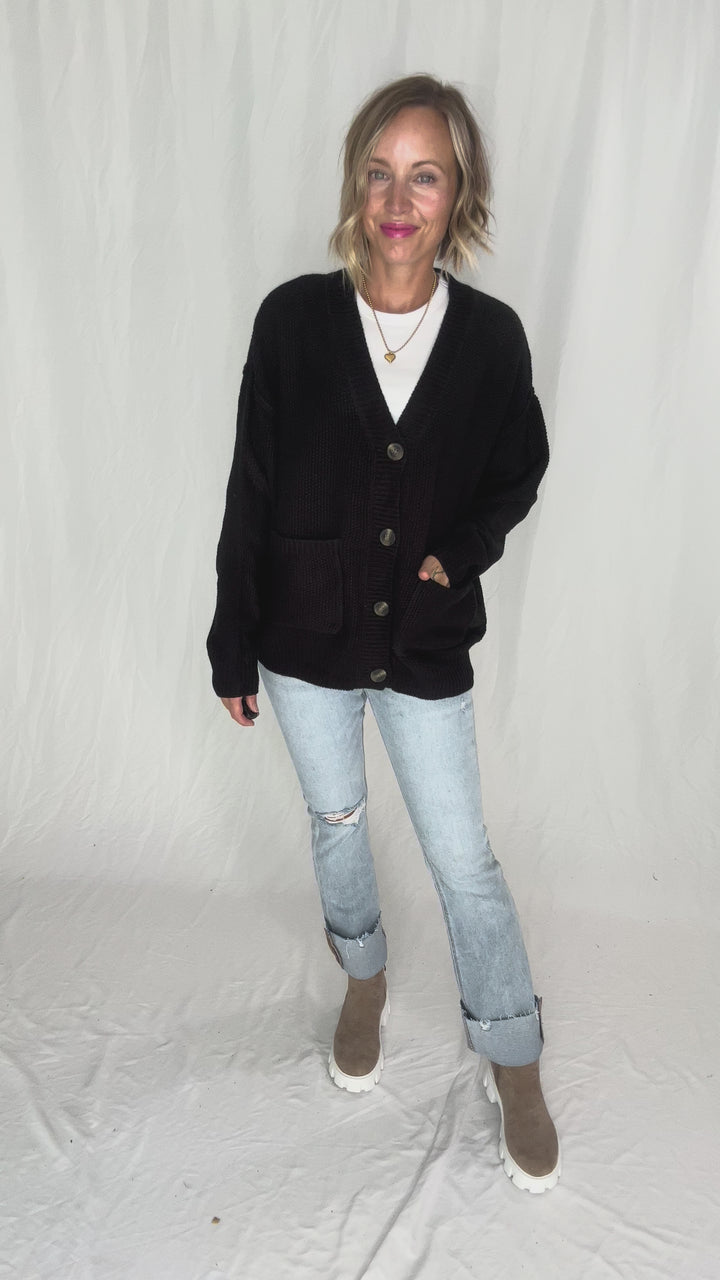 Annabeth Button Down Cardigan- BLACK