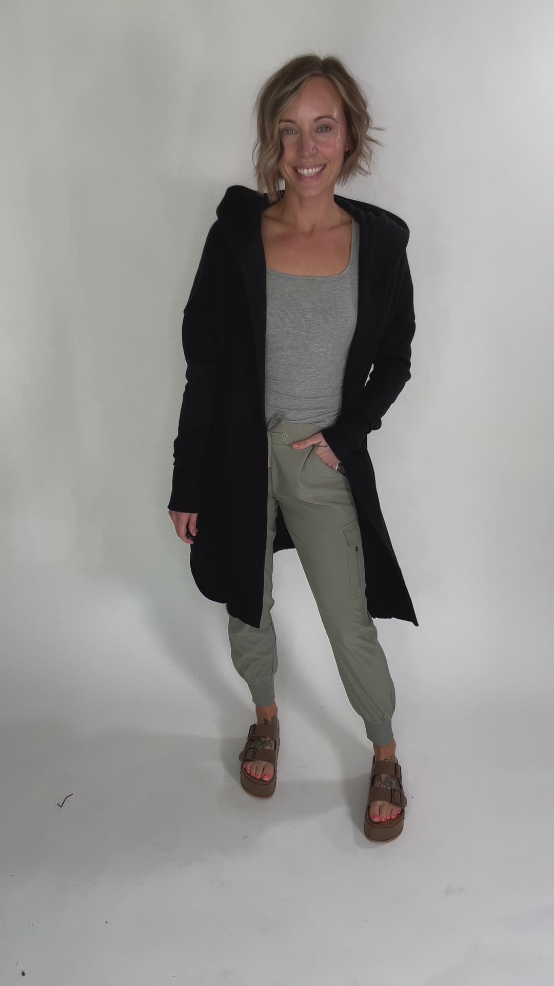MONO B Whistler Longline Hoodie Cardigan- BLACK